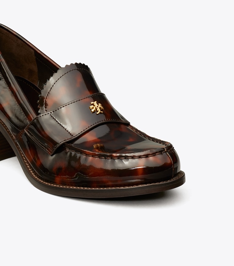 Tory Burch designer heels Classic Heeled Loafer in TORTOISE PATENT angle