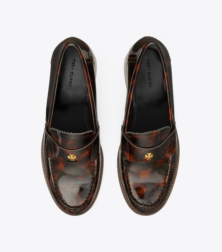 Tory Burch designer heels Classic Heeled Loafer in TORTOISE PATENT overhead