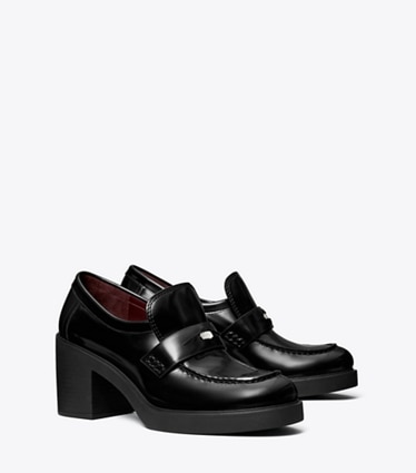 Tory Burch designer heels Classic Heeled Lug Loafer in PERFECT BLACK angle