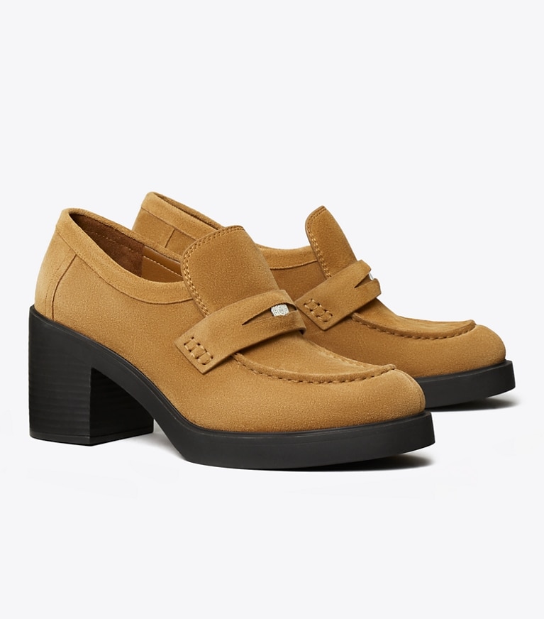 Tory Burch designer heels Classic Heeled Lug Loafer in WILD TABACCO angle