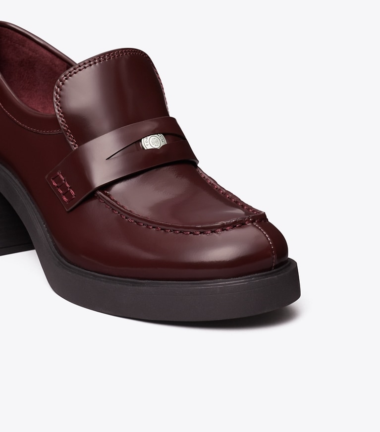 Tory Burch designer heels Classic Heeled Lug Loafer in PLUM angle