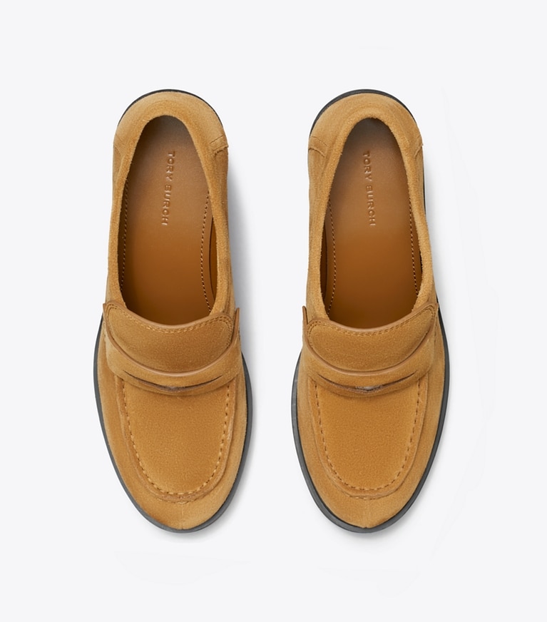 Tory Burch designer heels Classic Heeled Lug Loafer in WILD TABACCO overhead