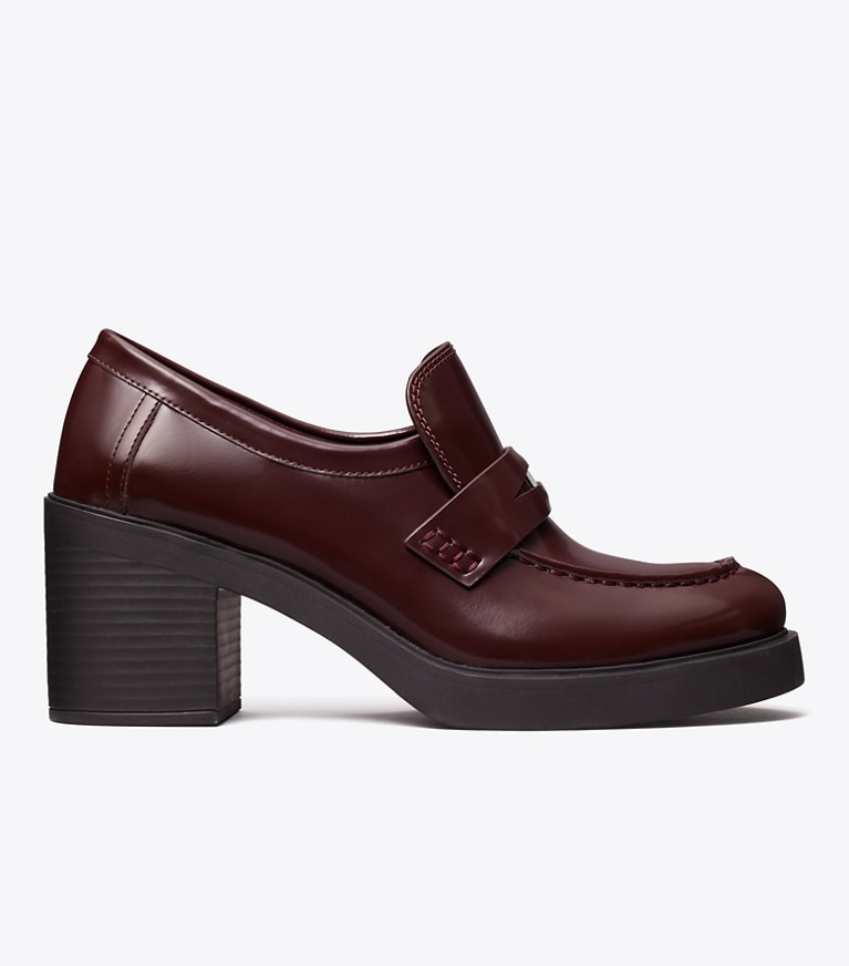 Tory Burch designer heels Classic Heeled Lug Loafer in PLUM angle