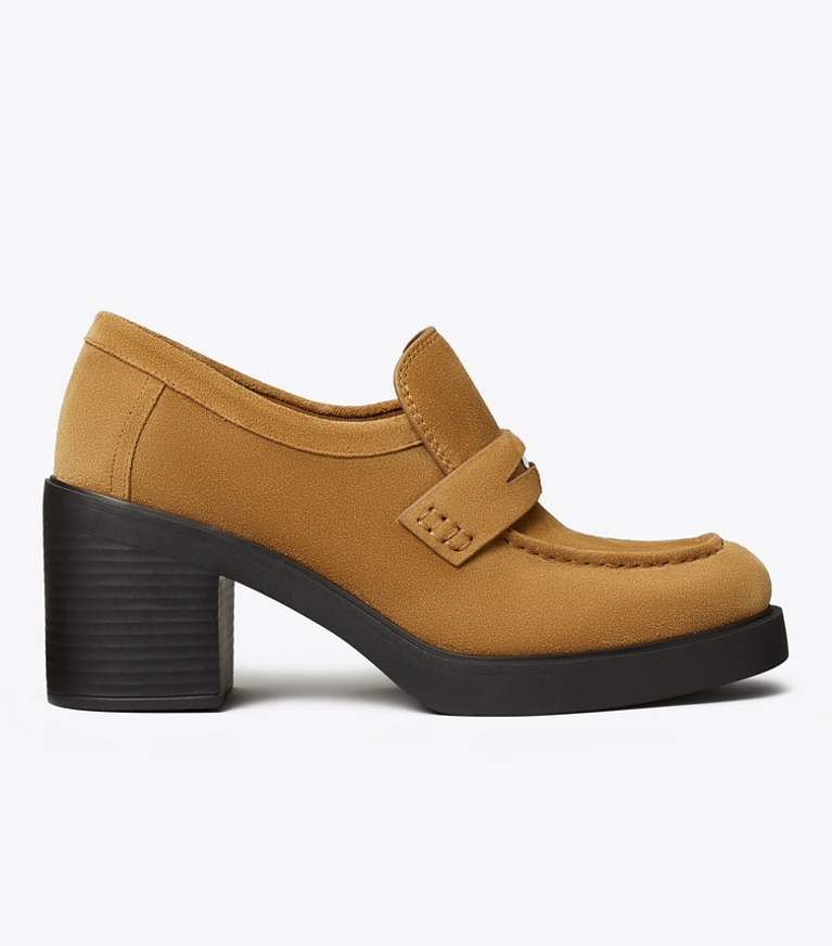 Tory Burch designer heels Classic Heeled Lug Loafer in WILD TABACCO side