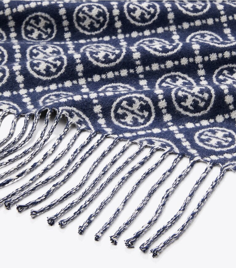 Tory Burch designer scarves Classic Large Monogram Oblong in Classic L Monogram Navy overhead