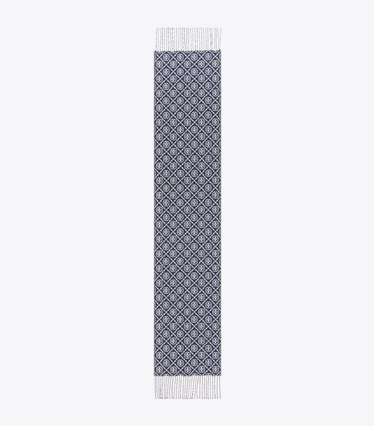 Tory Burch designer scarves Classic Large Monogram Oblong in Classic L Monogram Navy overhead