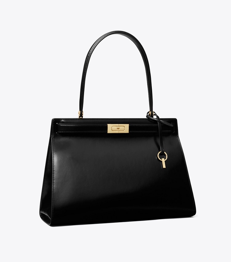 Tory Burch designer tote bags Classic Lee Radziwill Bag in Black / GOLD angle