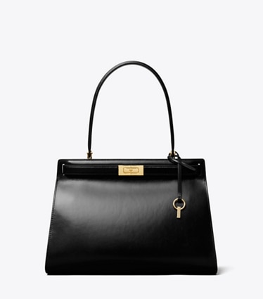 Tory Burch designer tote bags Classic Lee Radziwill Bag in Black / GOLD front