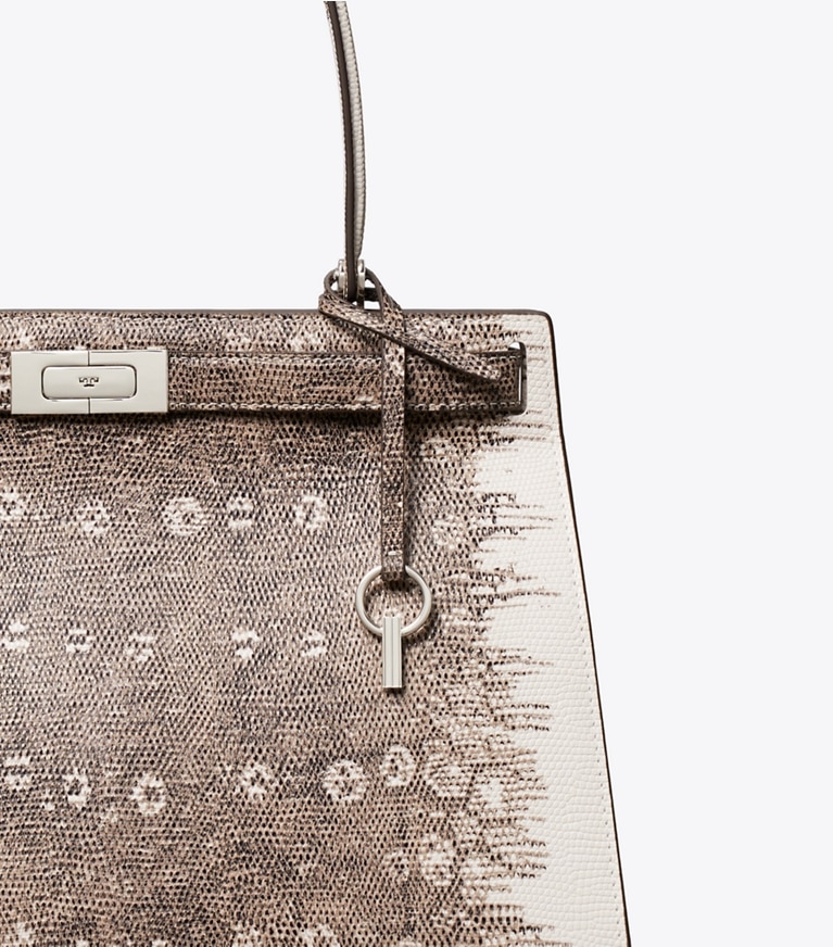 Tory Burch designer tote bags Classic Lee Radziwill Lizard-Embossed Bag in Multi detail