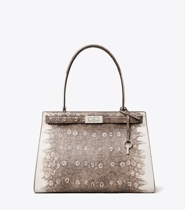 Tory Burch designer tote bags Classic Lee Radziwill Lizard-Embossed Bag in Multi front