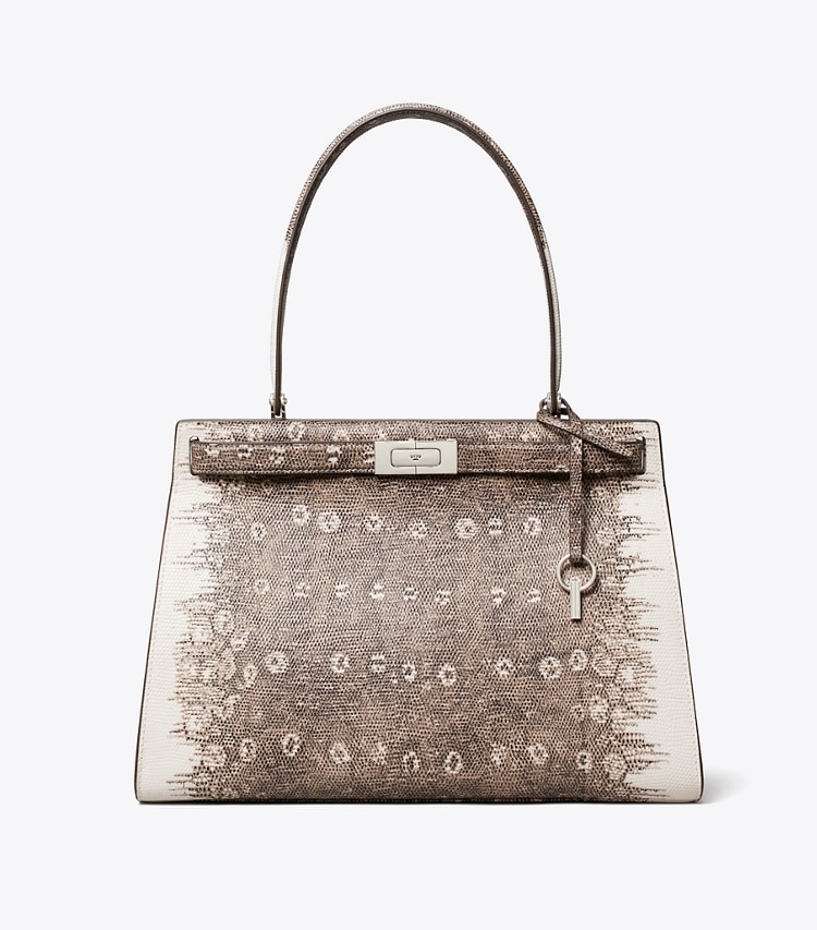 Tory Burch designer tote bags Classic Lee Radziwill Lizard-Embossed Bag in Multi front