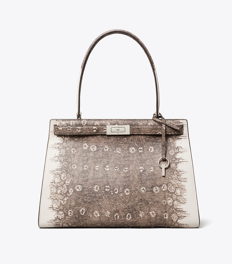 Tory Burch designer tote bags Classic Lee Radziwill Lizard-Embossed Bag in Multi front