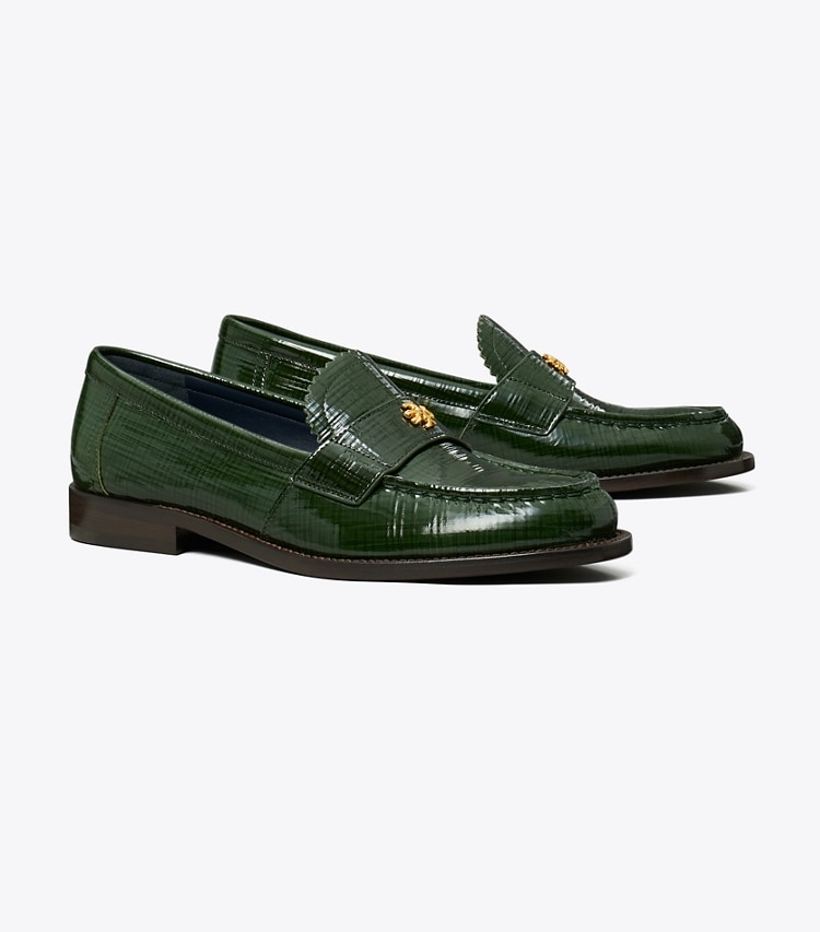 Tory Burch designer flats Classic Loafer in DARK EVERGLADE angle