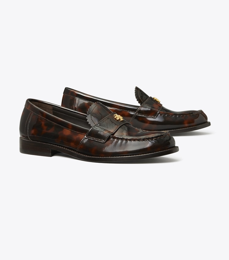 Tory Burch designer flats Classic Loafer in TORTOISE PATENT angle