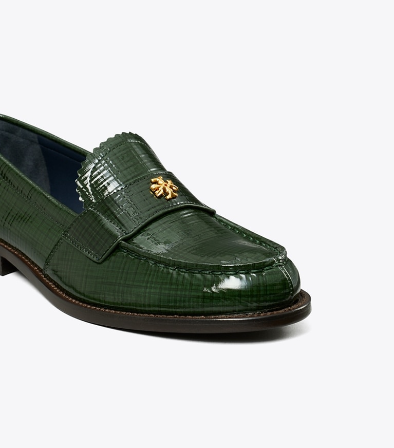 Tory Burch designer flats Classic Loafer in DARK EVERGLADE angle