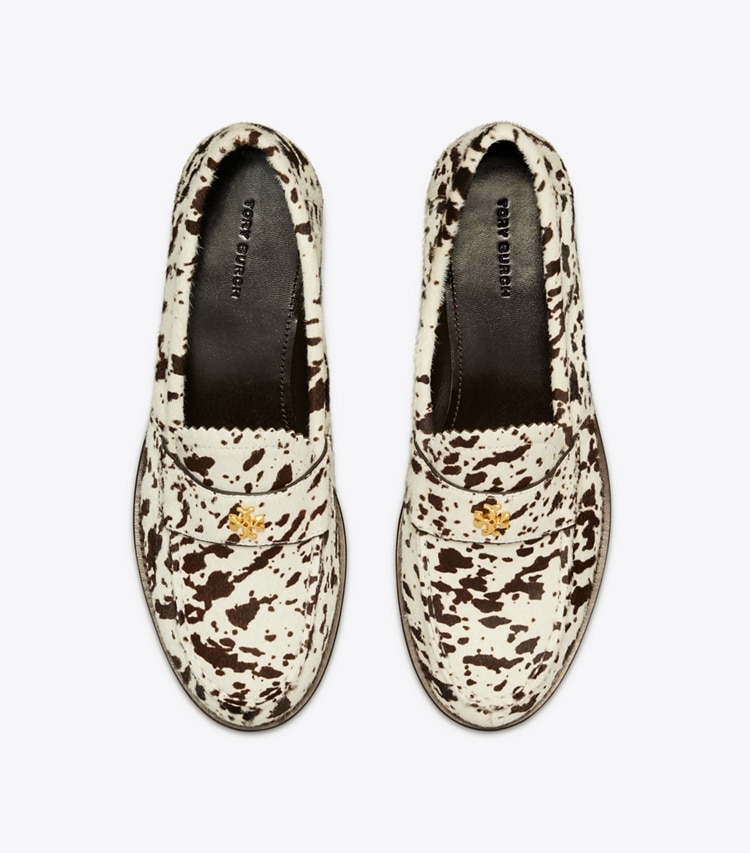 Tory Burch designer flats Classic Loafer in COW PRINT overhead