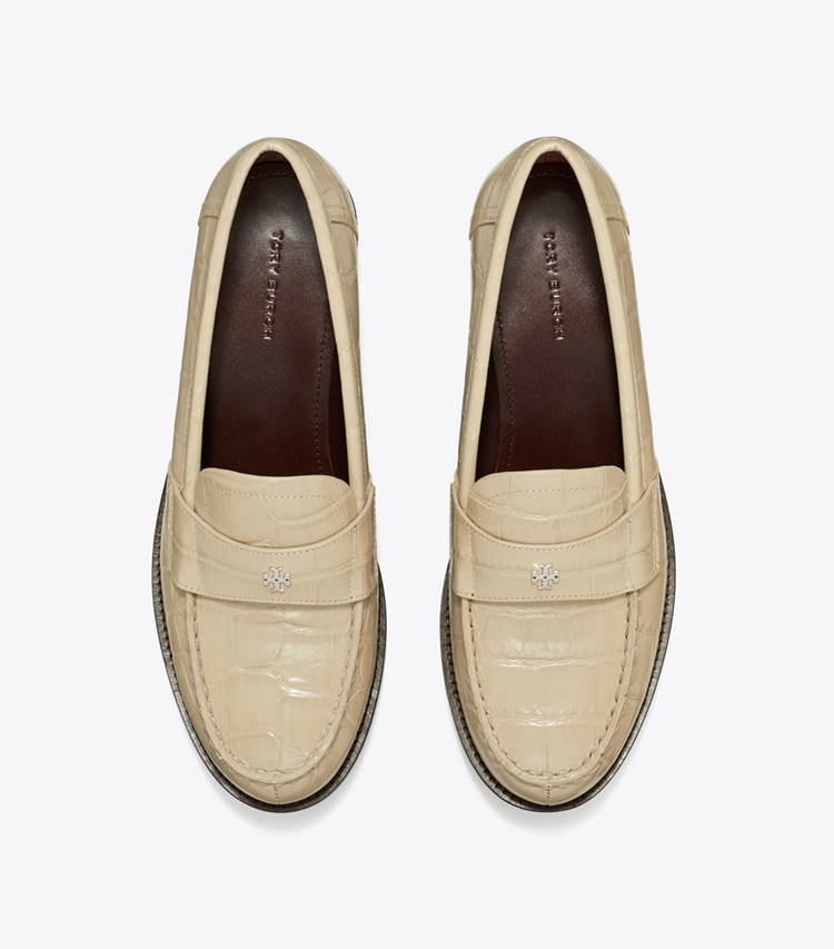 Tory Burch designer flats Classic Loafer in STORMY GRAY overhead