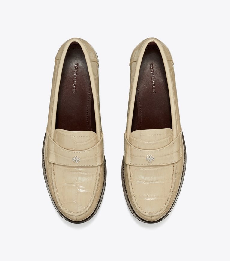 Tory Burch designer flats Classic Loafer in STORMY GRAY angle