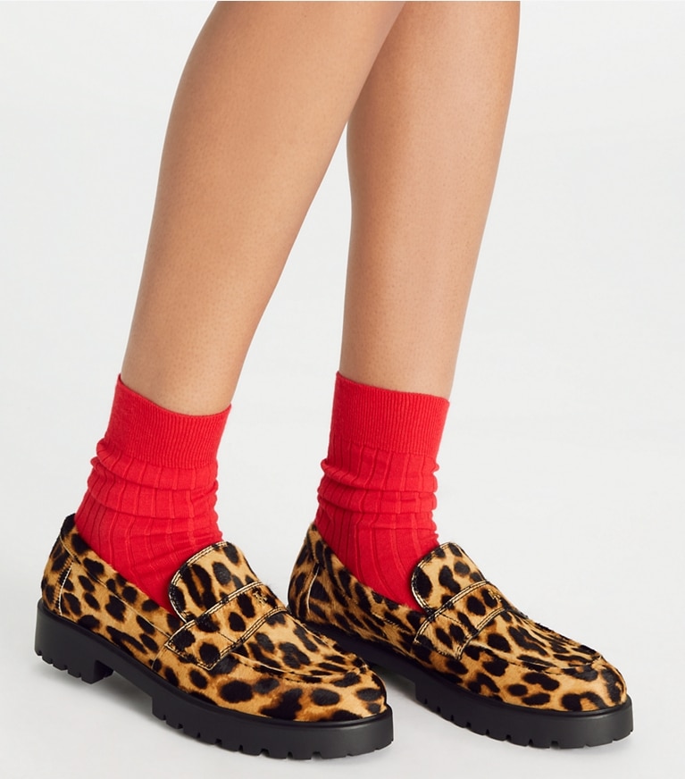 Tory Burch purchases Reva Leopard Print Fur Logo Flat 7.5