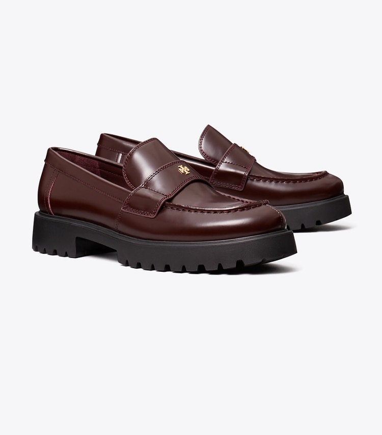 Tory Burch designer flats Classic Lug Loafer in PLUM angle