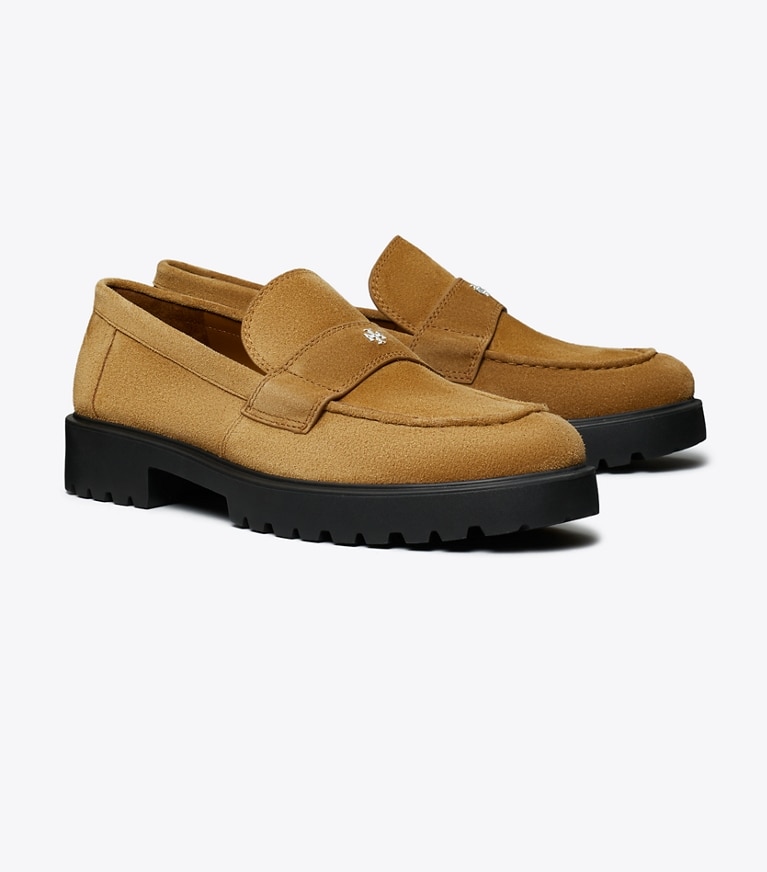 Tory Burch designer flats Classic Lug Loafer in WILD TABACCO angle