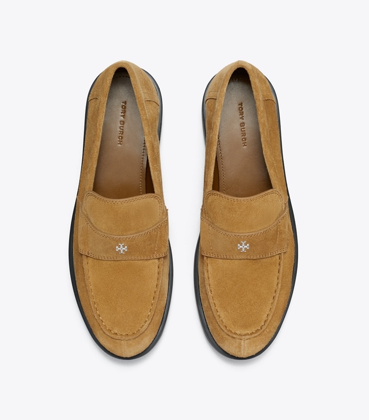 Tory Burch designer flats Classic Lug Loafer in WILD TABACCO overhead