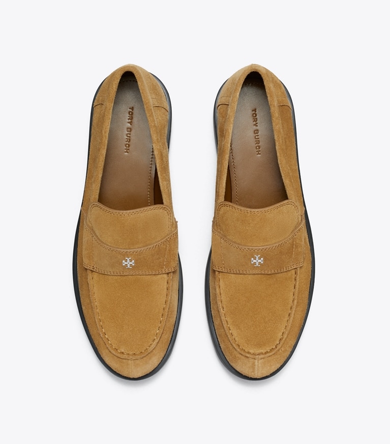 Tory Burch designer flats Classic Lug Loafer in WILD TABACCO overhead