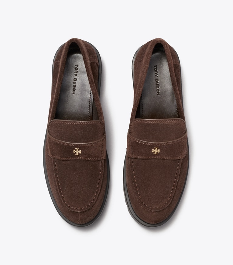Tory Burch designer flats Classic Lug Loafer in DARK COCOA overhead