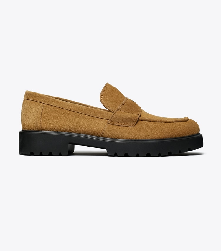 Tory Burch designer flats Classic Lug Loafer in WILD TABACCO side