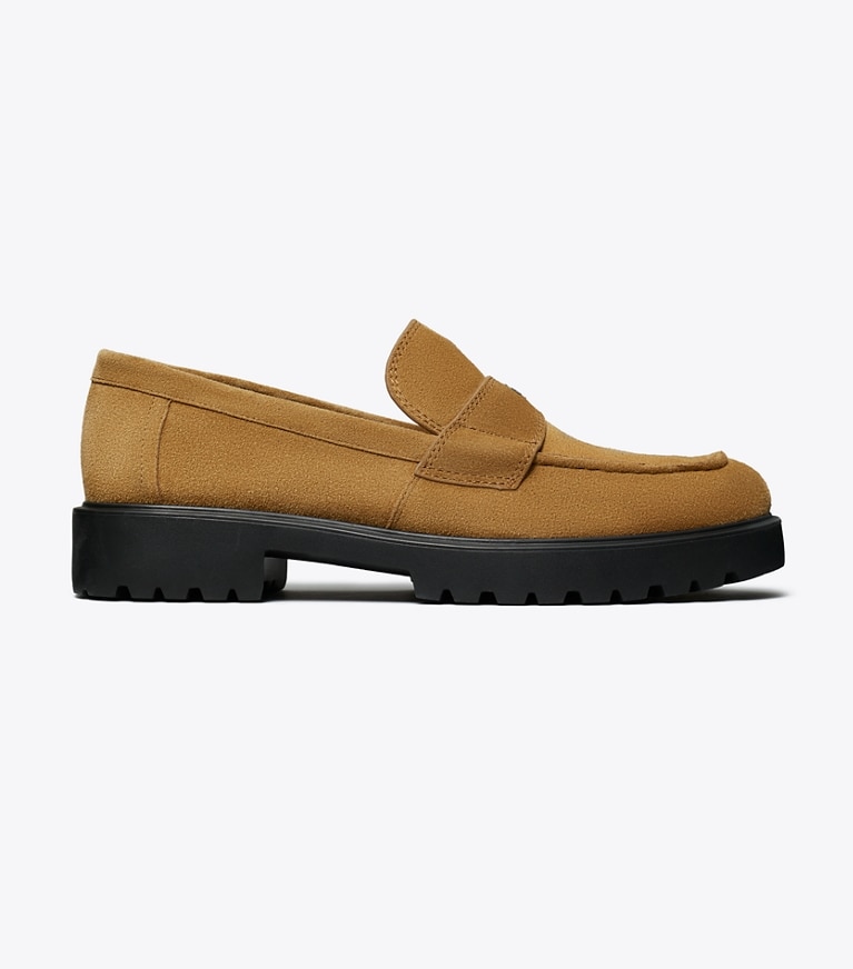 Tory Burch designer flats Classic Lug Loafer in WILD TABACCO side