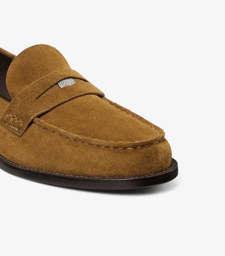 Tory Burch designer flats Classic Penny Loafer in WILD TABACCO angle