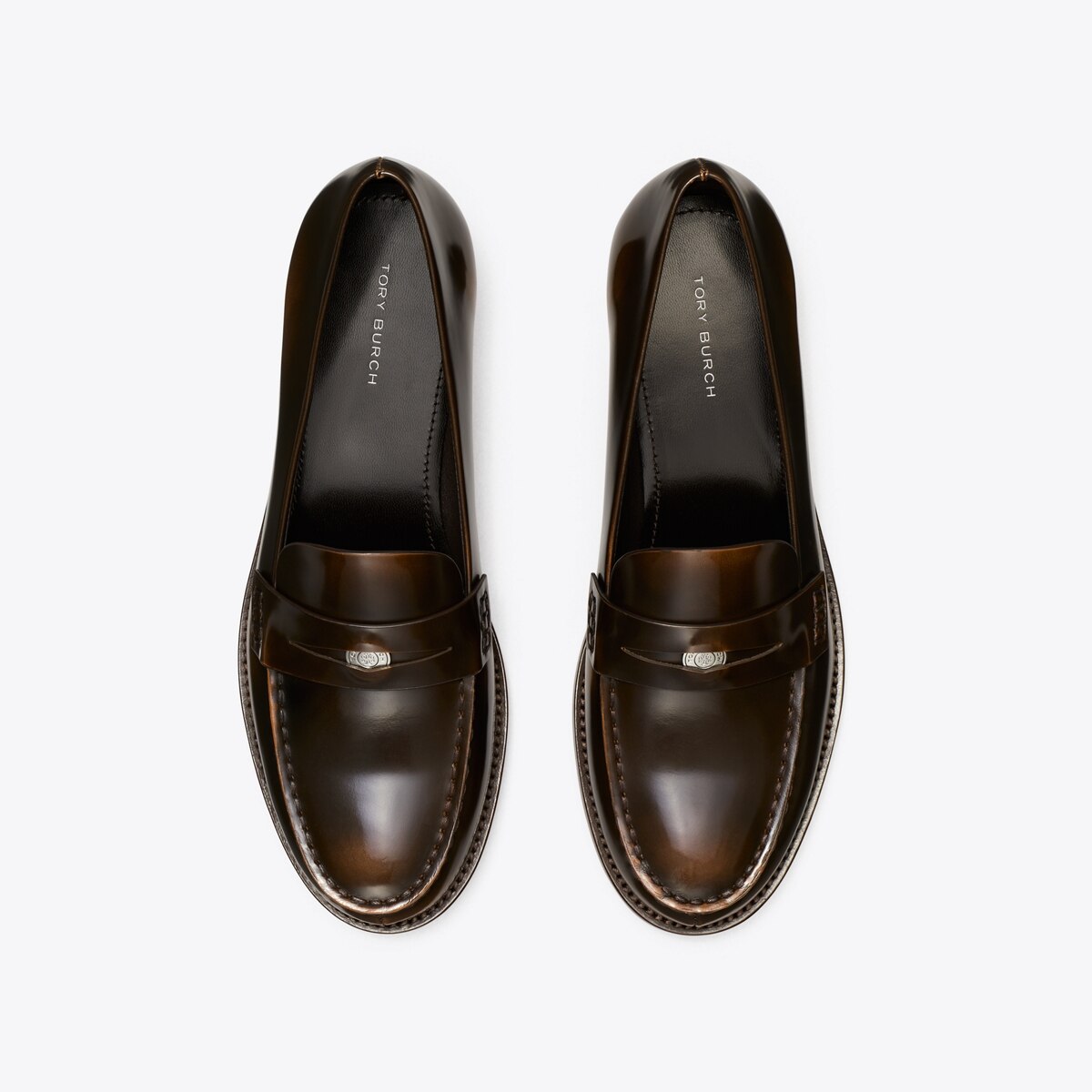 TORY BURCH CLAYTON METALLIC PENNY LOAFER  LEATHER anthracite. Pewter 7.5 Tory Burch Clayton Anthracite Loafers | Mercari main image 2
