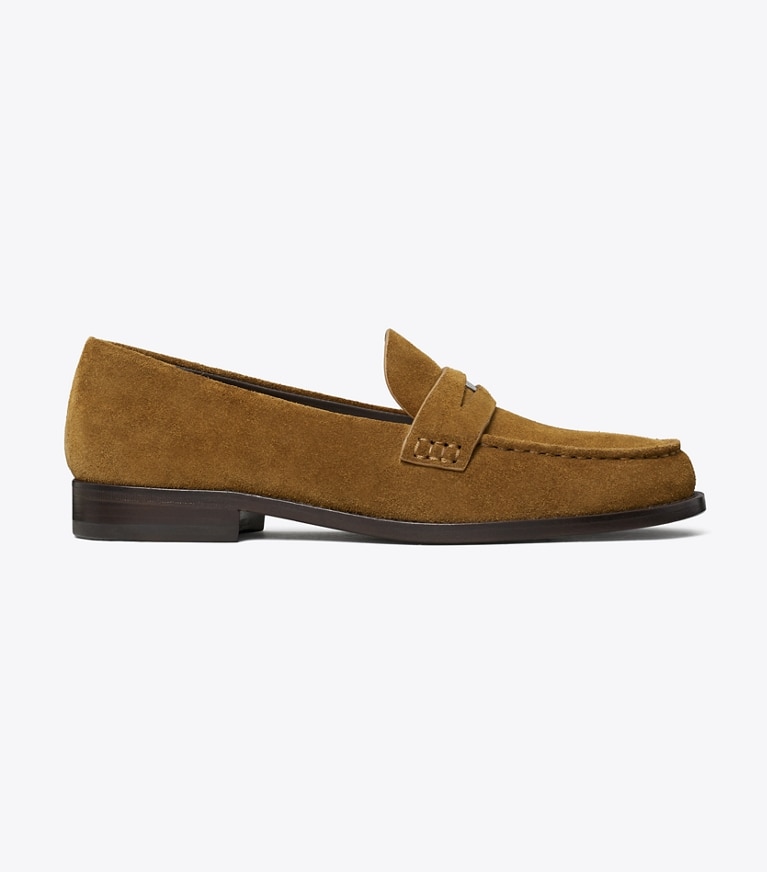Tory Burch designer flats Classic Penny Loafer in WILD TABACCO angle