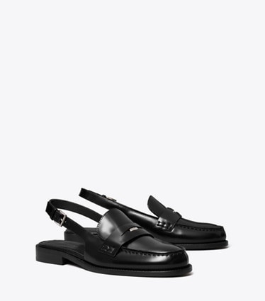 Tory Burch designer flats Classic Penny Slingback in PERFECT BLACK angle