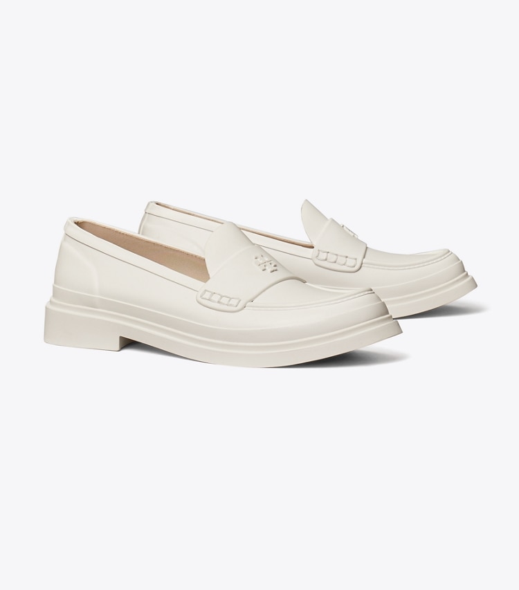 Tory Burch designer flats Classic Rain Loafer in Off White angle