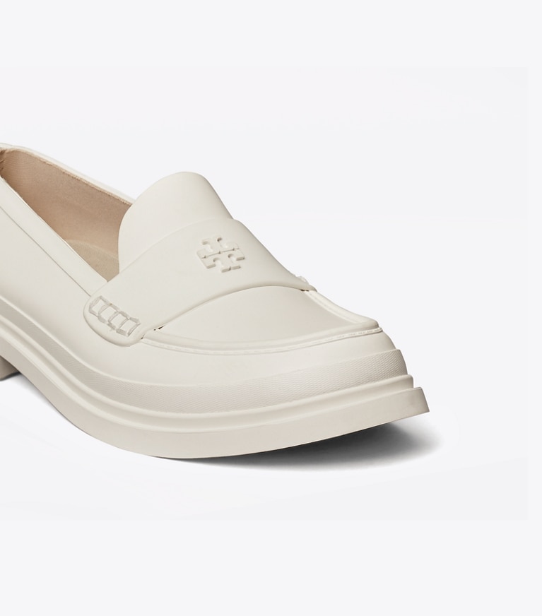 Tory Burch designer flats Classic Rain Loafer in Off White angle
