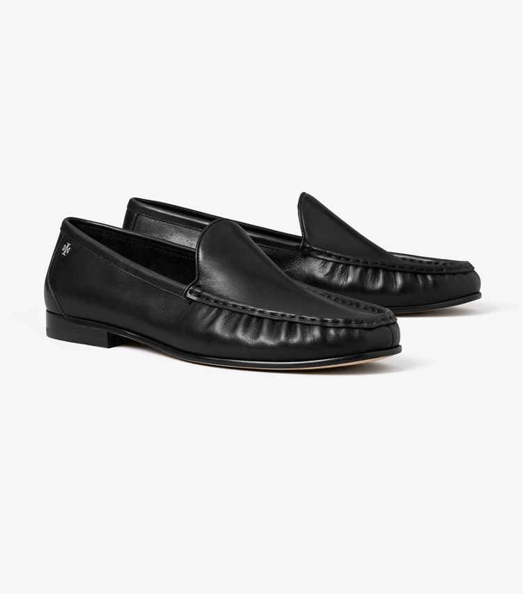 Tory Burch designer flats Classic Ruched Loafer in PERFECT BLACK angle