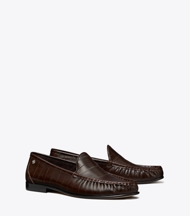 Tory Burch designer flats Classic Ruched Loafer in DARK BROWN EEL angle