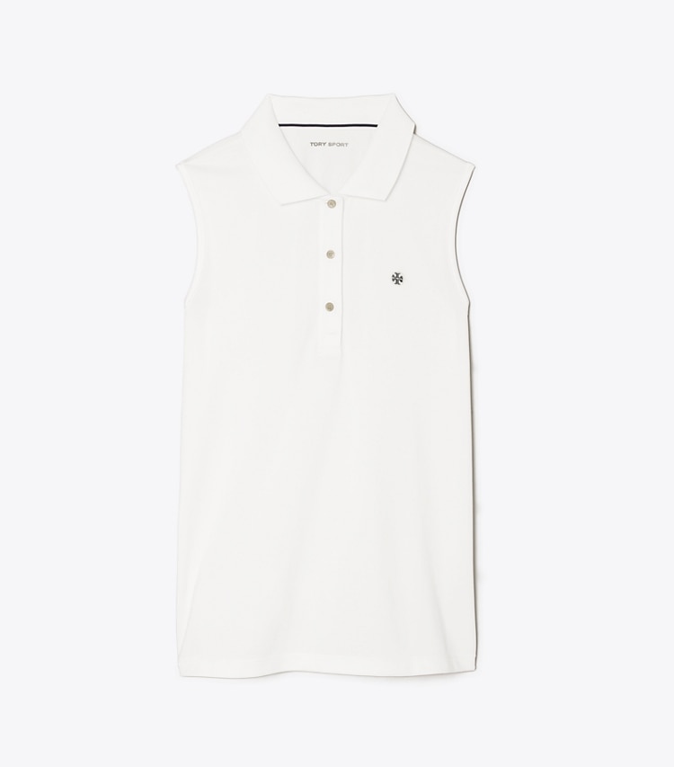 Tory Sport designer tops Classic Tech Piqué Sleeveless Polo in Snow White front