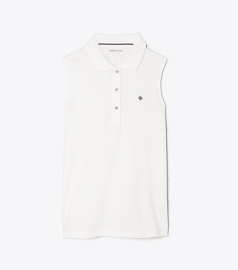 Tory Sport designer tops Classic Tech Piqué Sleeveless Polo in Snow White front