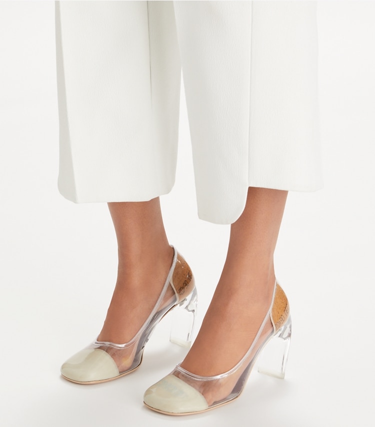 Tory Burch designer heels Clear Pump in CLEAR accessory on model