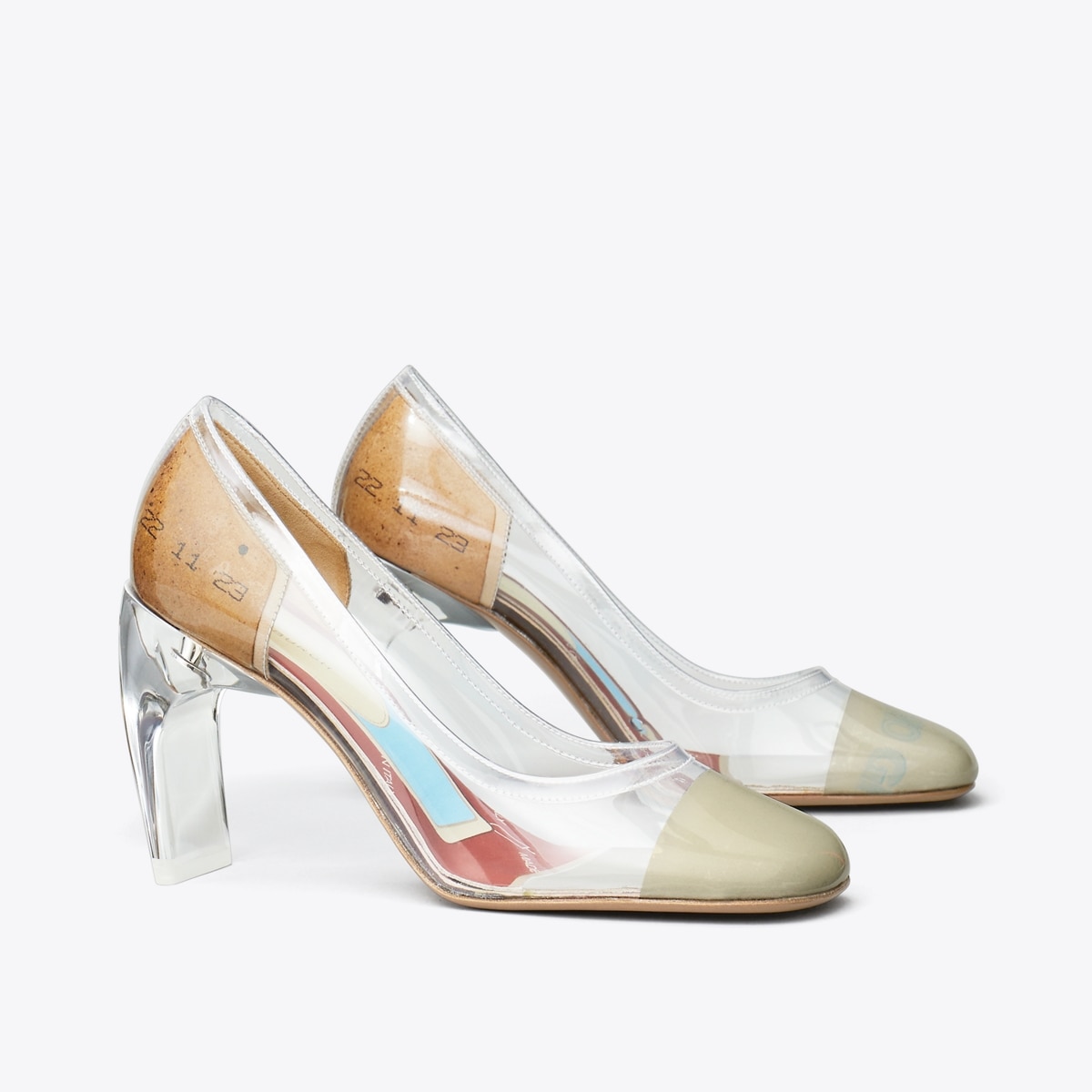 Clear designer pumps on sale