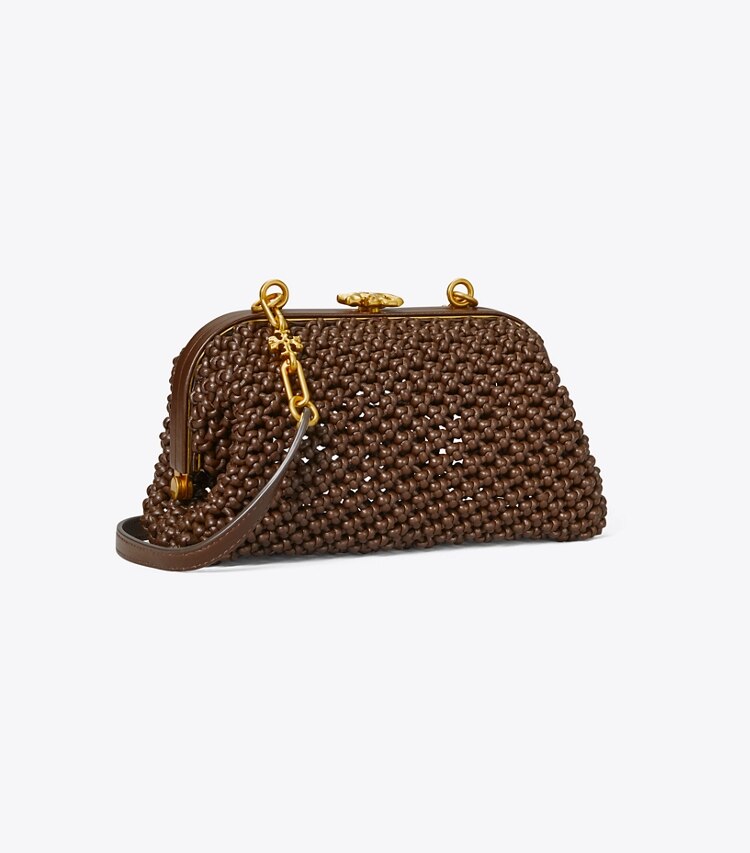 Tory Burch designer crossbody bags Cleo Macramé Woven Mini Bag in COLD BREW angle