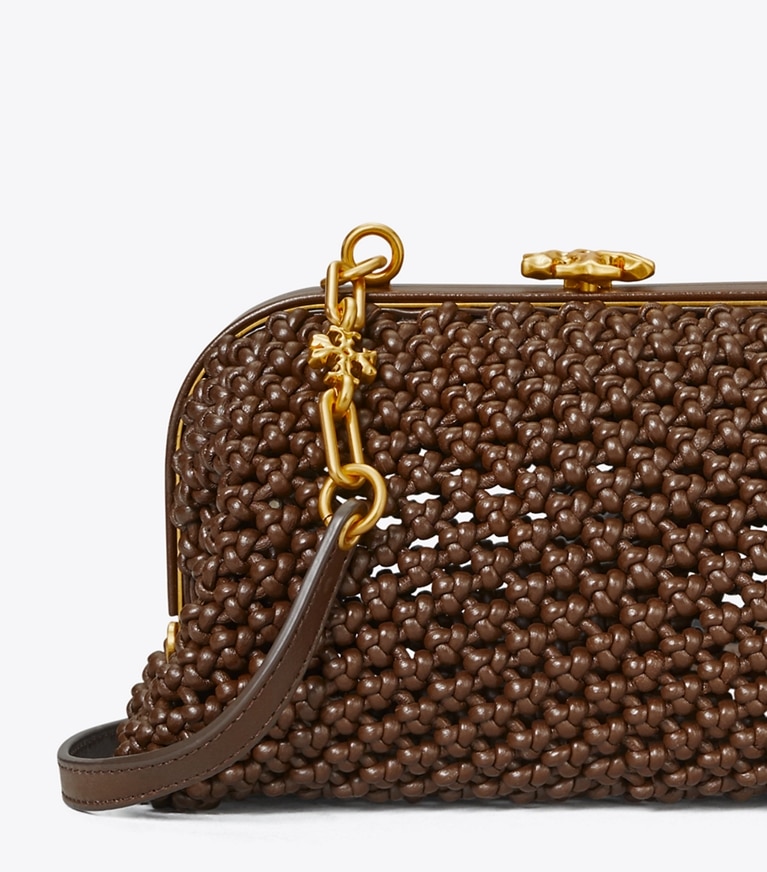 Tory Burch designer crossbody bags Cleo Macramé Woven Mini Bag in COLD BREW angle