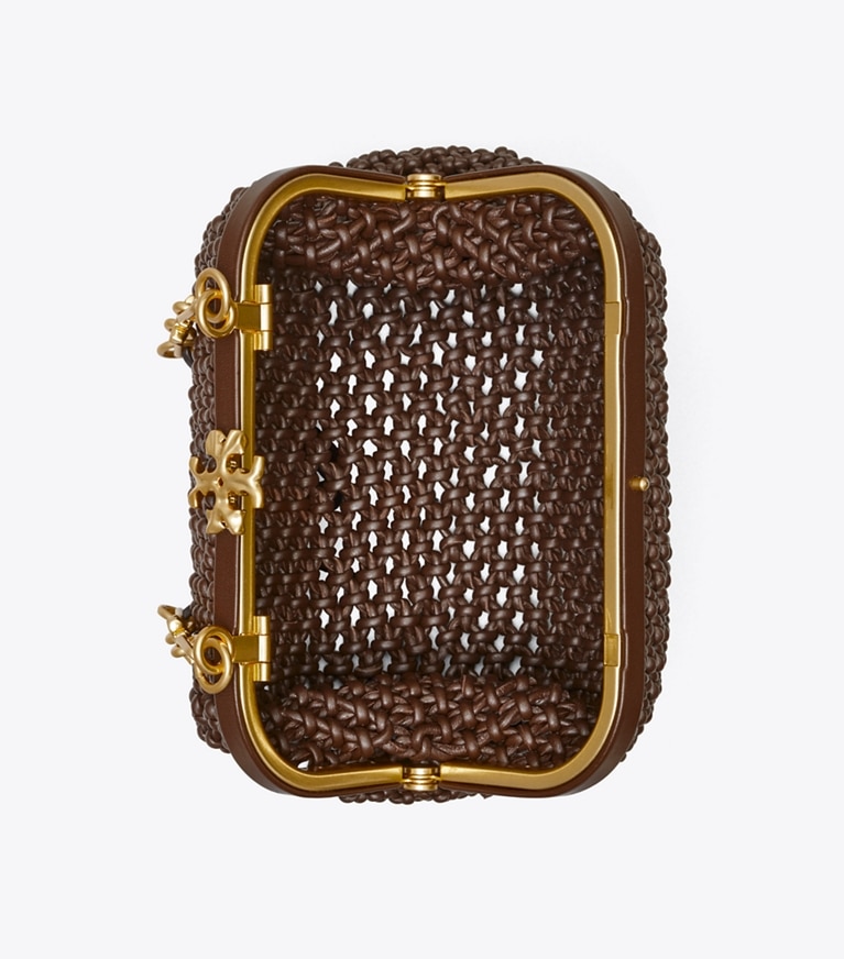 Tory Burch designer crossbody bags Cleo Macramé Woven Mini Bag in COLD BREW angle