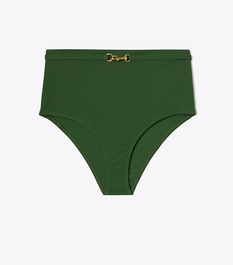Tory Burch designer two pieces Clip Bikini Bottom in Dark Rainforest front