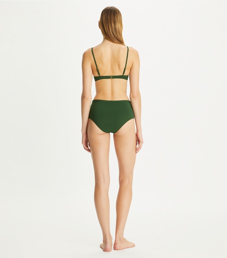 Tory Burch designer two pieces Clip Bikini Bottom in Dark Rainforest on model back
