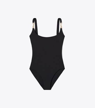 Tory Burch designer one pieces Clip Swimsuit in BLACK front
