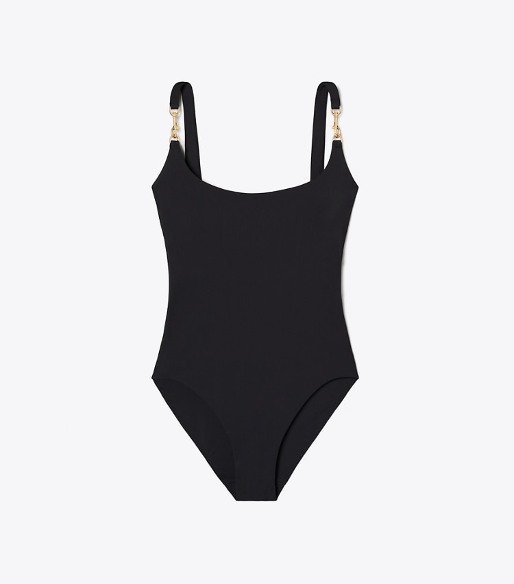 Tory Burch designer one pieces Clip Swimsuit in BLACK front