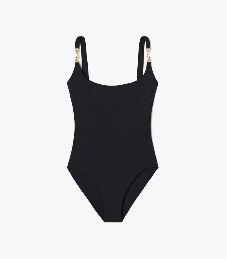 Tory Burch designer one pieces Clip Swimsuit in BLACK front